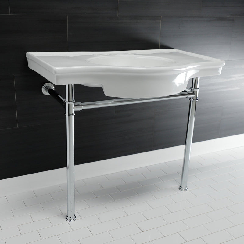 Templeton 37-Inch Ceramic Console Sink with Stainless Steel Legs (8-Inch, 3-Hole)