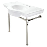 Templeton 37-Inch Ceramic Console Sink with Stainless Steel Legs (8-Inch, 3-Hole)