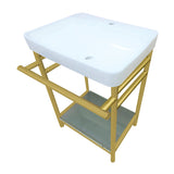 Sheridan 23-Inch Ceramic Console Sink with Stainless Steel Legs and Glass Shelf (1-Hole)