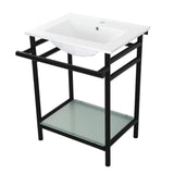 Sheridan 24-Inch Ceramic Console Sink with Stainless Steel Legs and Glass Shelf (1-Hole)