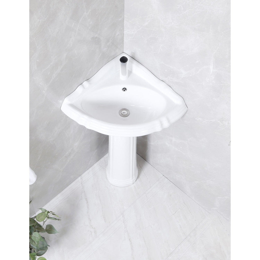 Venus 27-Inch Ceramic Corner Pedestal Sink (Single Hole)
