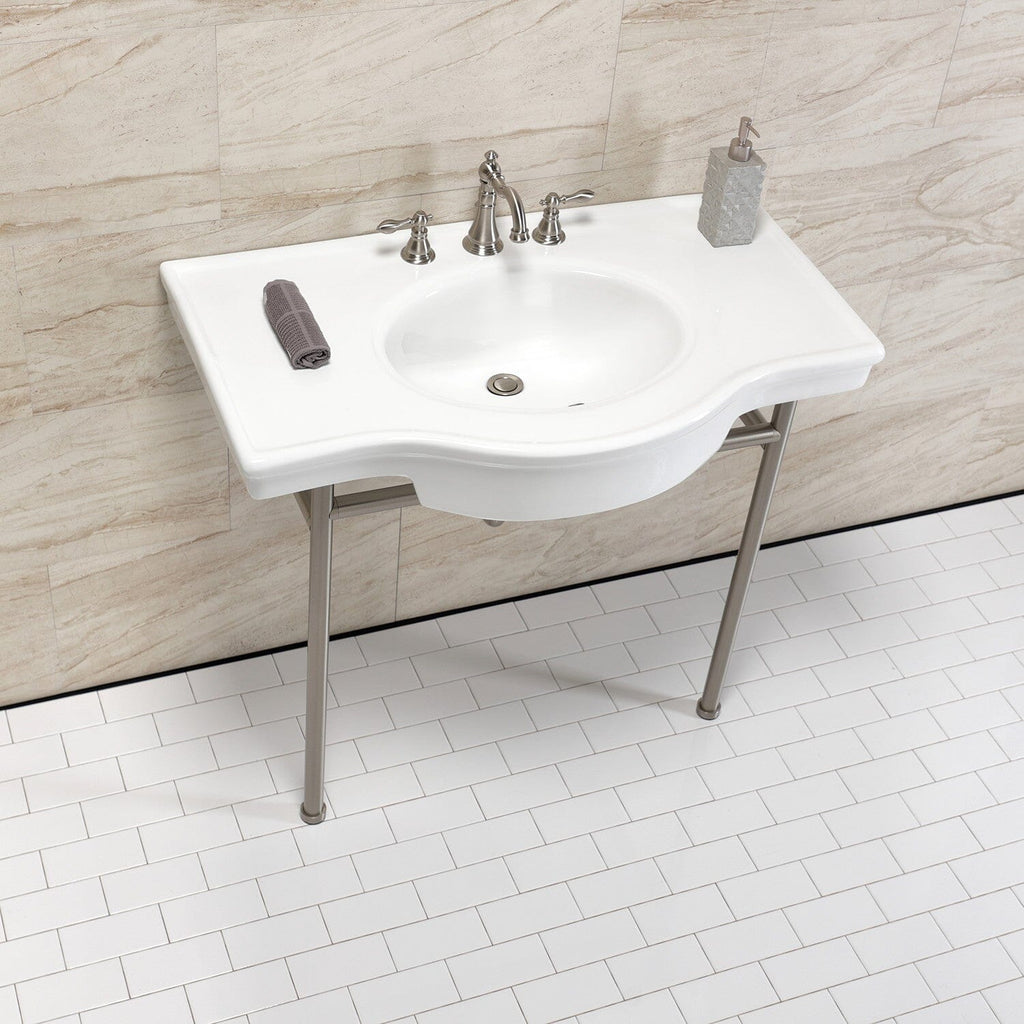 Manchester 37-Inch Console Sink with Stainless Steel Legs (8-Inch, 3 Hole)