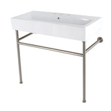 New Haven 39-Inch Porcelain Console Sink with Stainless Steel Legs (8-Inch, 3-Hole)