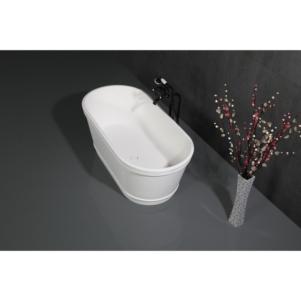 Arcticstone 60-Inch Double Ended Solid Surface Freestanding Tub with Drain