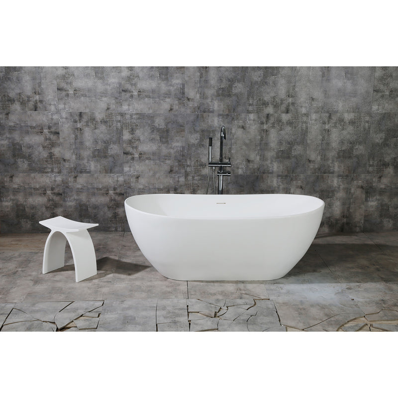 Arcticstone 65-Inch Solid Surface Oval Double Slipper Freestanding Tub with Drain