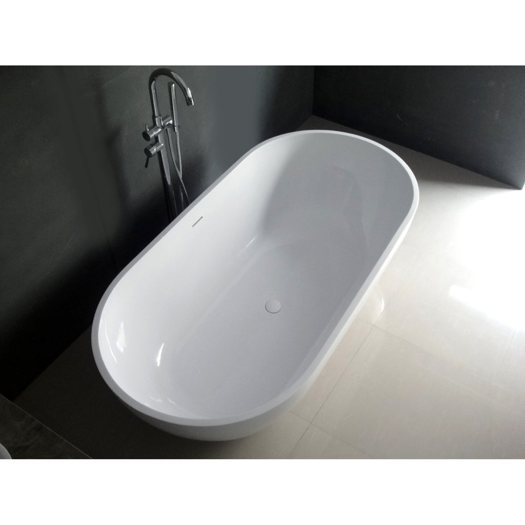 Arcticstone 70-Inch Solid Surface White Stone Freestanding Tub with Drain
