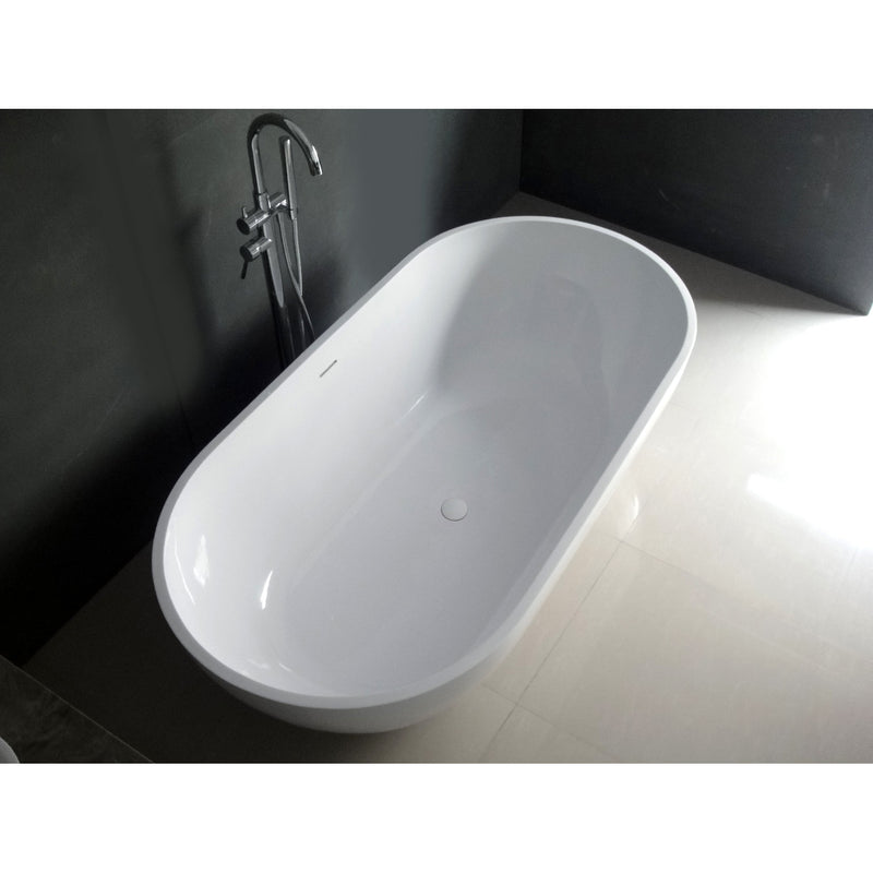 Arcticstone 70-Inch Solid Surface Oval Double Ended Freestanding Tub with Drain
