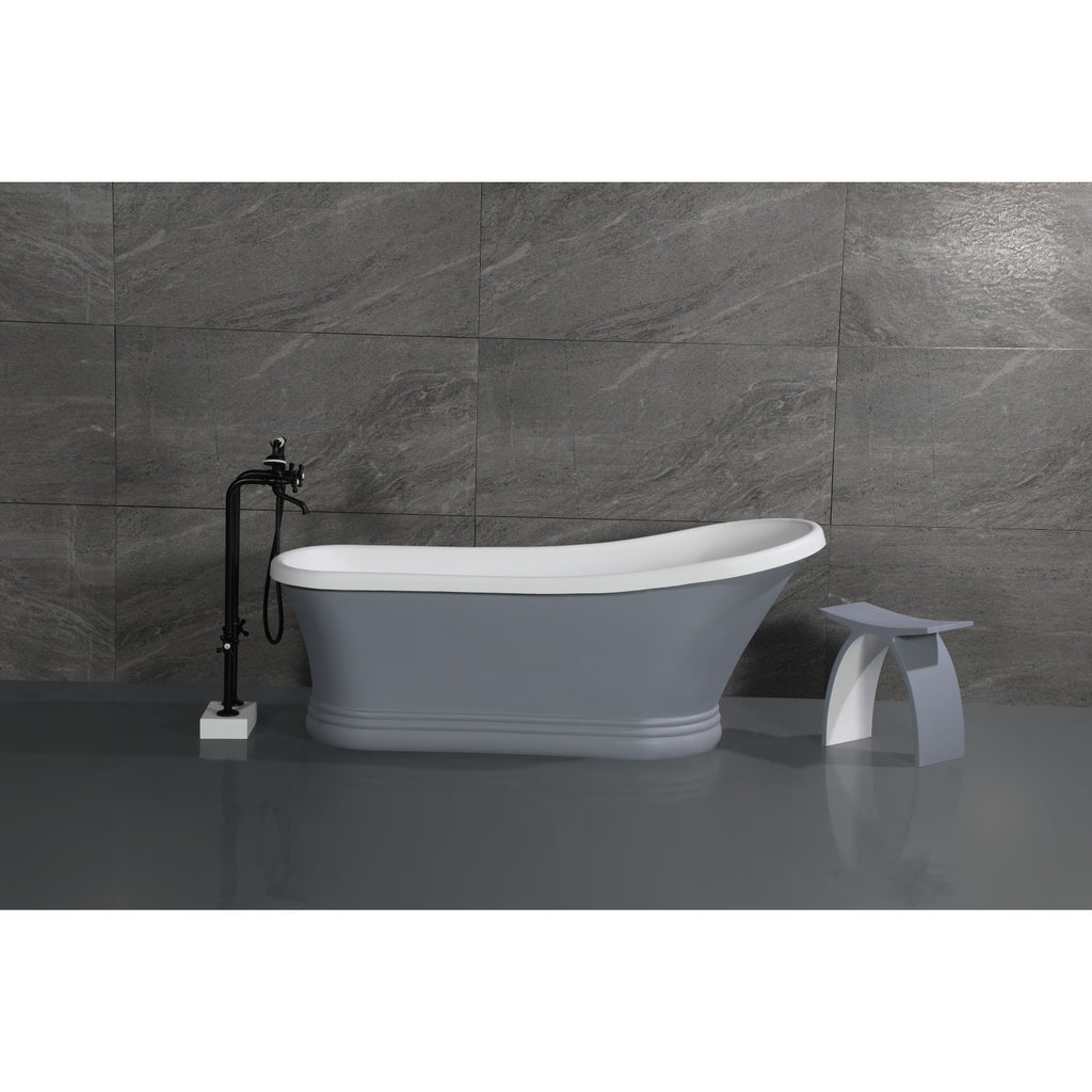 Arcticstone 68-Inch Slipper Solid Surface Pedestal Tub with Drain