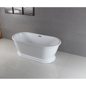 Aqua Eden 60-Inch Acrylic Double Ended Pedestal Tub with Square Overflow and Pop-Up Drain