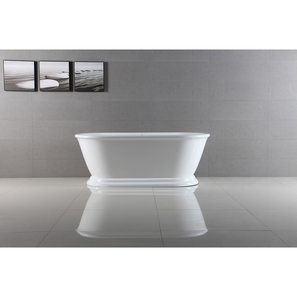 Aqua Eden 66-Inch Acrylic Double Ended Pedestal Tub with Square Overflow and Pop-Up Drain