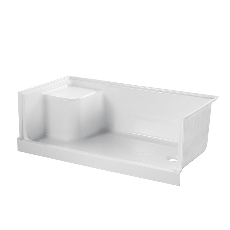 Grenada 60-Inch x 32-Inch Anti-Skid Acrylic Shower Base with Integral Seat, Right Hand Drain