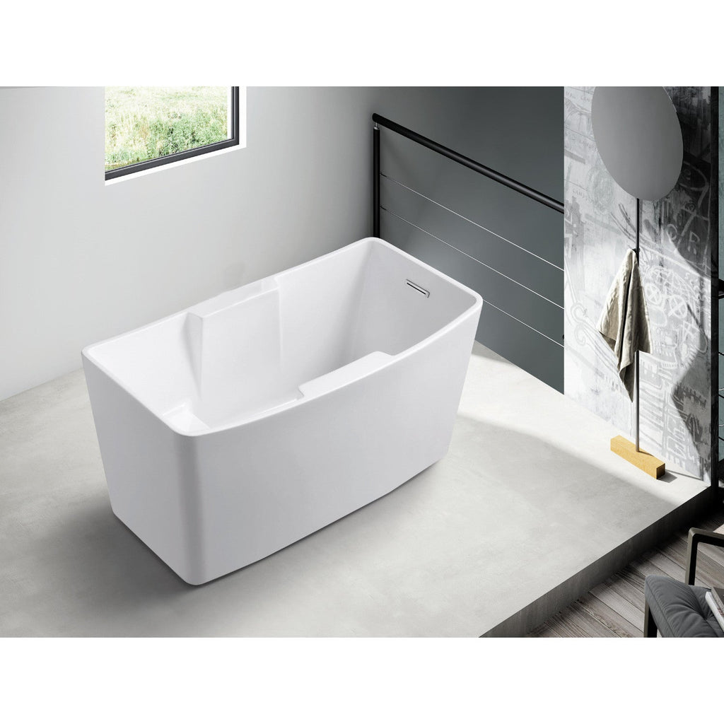 Aqua Eden 51-Inch Acrylic Rectangular Freestanding Tub with Drain and Integrated Seat