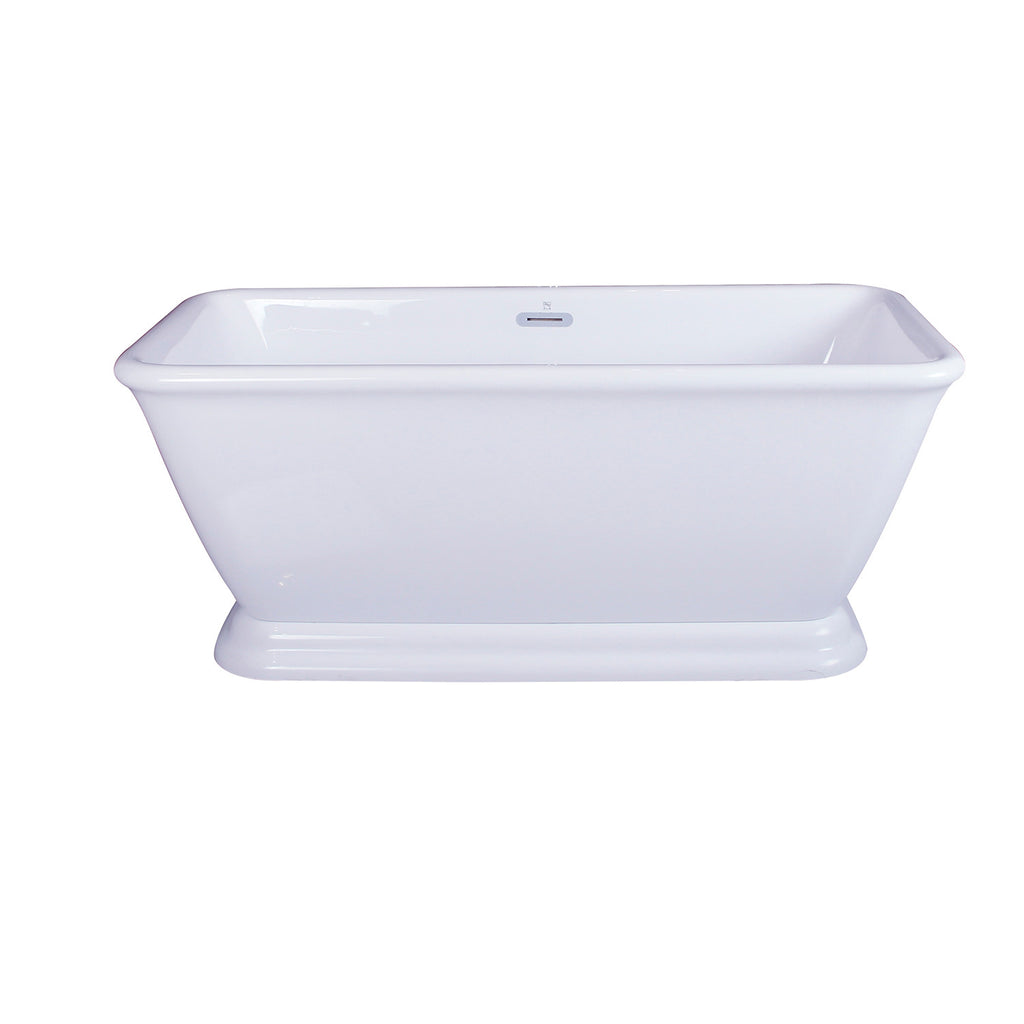 Aqua Eden 60-Inch Acrylic Double Ended Pedestal Tub with Square Overflow and Pop-Up Drain