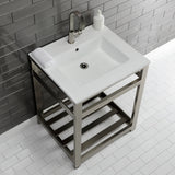 Quadras 25-Inch Ceramic Console Sink with Steel Base and Shelf (1-Hole)