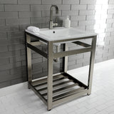 Quadras 25-Inch Ceramic Console Sink with Steel Base and Shelf (1-Hole)