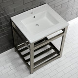 Quadras 25-Inch Ceramic Console Sink with Steel Base and Shelf (1-Hole)
