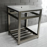Quadras 25-Inch Ceramic Console Sink with Steel Base and Shelf (1-Hole)