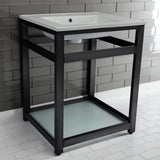 Quadras 25-Inch Ceramic Console Sink with Steel Base and Glass Shelf (1-Hole)