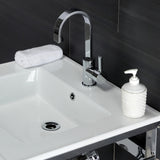 Quadras 25-Inch Ceramic Console Sink with Steel Base and Glass Shelf (1-Hole)