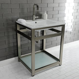 Quadras 25-Inch Ceramic Console Sink with Steel Base and Glass Shelf (1-Hole)
