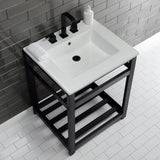 Quadras 25-Inch Ceramic Console Sink with Steel Base and Shelf (8-Inch, 3-Hole)