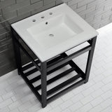 Quadras 25-Inch Ceramic Console Sink with Steel Base and Shelf (8-Inch, 3-Hole)