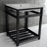 Quadras 25-Inch Ceramic Console Sink with Steel Base and Shelf (8-Inch, 3-Hole)