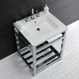 Quadras 25-Inch Ceramic Console Sink with Steel Base and Shelf (8-Inch, 3-Hole)