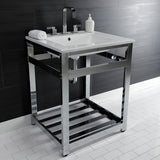 Quadras 25-Inch Ceramic Console Sink with Steel Base and Shelf (8-Inch, 3-Hole)