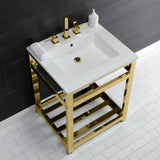 Quadras 25-Inch Ceramic Console Sink with Steel Base and Shelf (8-Inch, 3-Hole)