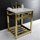 Quadras 25-Inch Ceramic Console Sink with Steel Base and Shelf (8-Inch, 3-Hole)
