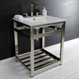 Quadras 25-Inch Ceramic Console Sink with Steel Base and Shelf (8-Inch, 3-Hole)