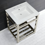 Quadras 25-Inch Ceramic Console Sink with Steel Base and Shelf (8-Inch, 3-Hole)