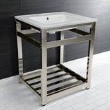 Quadras 25-Inch Ceramic Console Sink with Steel Base and Shelf (8-Inch, 3-Hole)