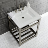 Quadras 25-Inch Ceramic Console Sink with Steel Base and Shelf (8-Inch, 3-Hole)