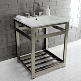 Quadras 25-Inch Ceramic Console Sink with Steel Base and Shelf (8-Inch, 3-Hole)