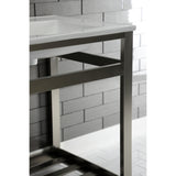 Quadras 25-Inch Ceramic Console Sink with Steel Base and Shelf (8-Inch, 3-Hole)