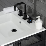 Quadras 25-Inch Ceramic Console Sink with Steel Base and Glass Shelf (8-Inch, 3-Hole)