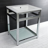 Quadras 25-Inch Ceramic Console Sink with Steel Base and Glass Shelf (8-Inch, 3-Hole)