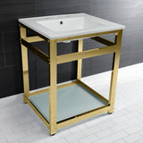 Quadras 25-Inch Ceramic Console Sink with Steel Base and Glass Shelf (8-Inch, 3-Hole)
