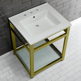 Quadras 25-Inch Ceramic Console Sink with Steel Base and Glass Shelf (8-Inch, 3-Hole)