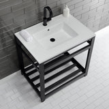 Quadras 31-Inch Ceramic Console Sink with Steel Base and Shelf (1-Hole)
