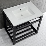 Quadras 31-Inch Ceramic Console Sink with Steel Base and Shelf (1-Hole)