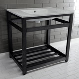 Quadras 31-Inch Ceramic Console Sink with Steel Base and Shelf (1-Hole)