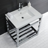 Quadras 31-Inch Ceramic Console Sink with Steel Base and Shelf (1-Hole)