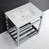 Quadras 31-Inch Ceramic Console Sink with Steel Base and Shelf (1-Hole)