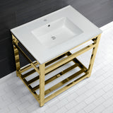Quadras 31-Inch Ceramic Console Sink with Steel Base and Shelf (1-Hole)