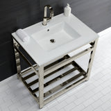 Quadras 31-Inch Ceramic Console Sink with Steel Base and Shelf (1-Hole)