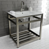 Quadras 31-Inch Ceramic Console Sink with Steel Base and Shelf (1-Hole)