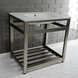 Quadras 31-Inch Ceramic Console Sink with Steel Base and Shelf (1-Hole)